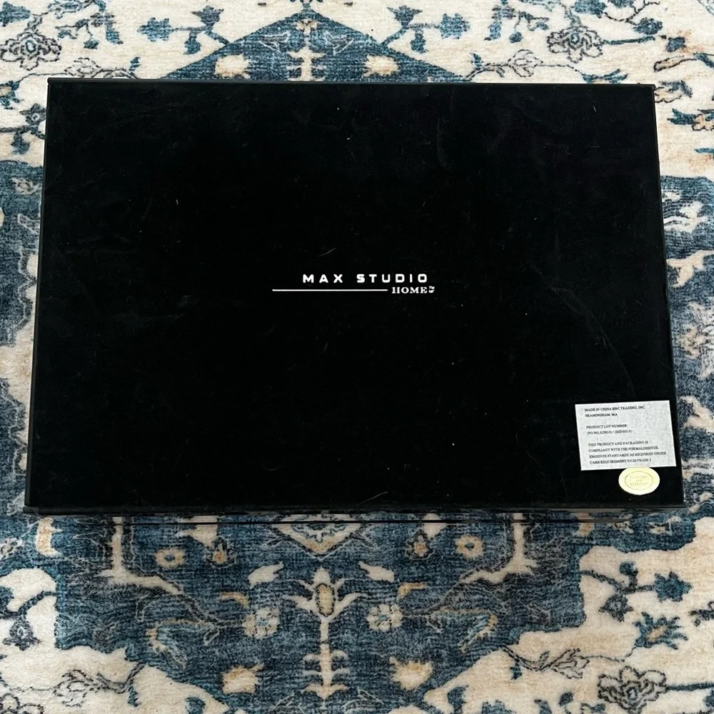 Max Studio Lacquered Black Silver Sparkle Feather Feminine Jewelry Box Organizer